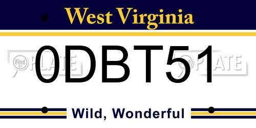 0DBT51 West Virginia License Plate