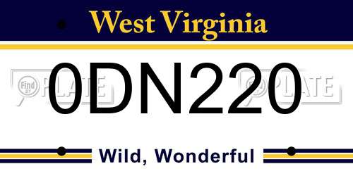0DN220 West Virginia License Plate
