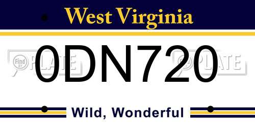 0DN720 West Virginia License Plate