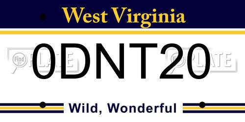 0DNT20 West Virginia License Plate