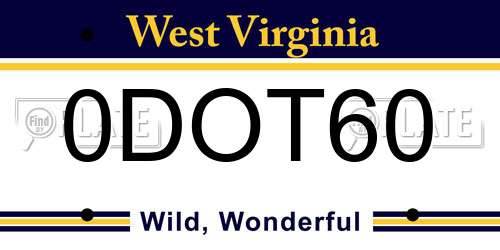 0DOT60 West Virginia License Plate