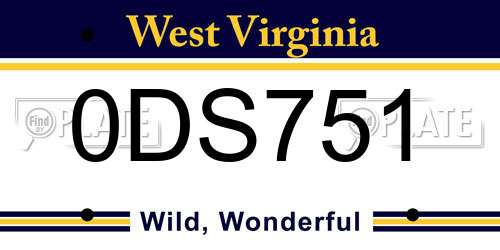 0DS751 West Virginia License Plate