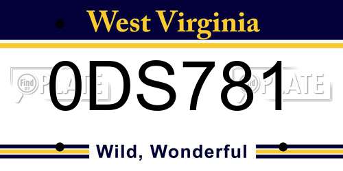 0DS781 West Virginia License Plate