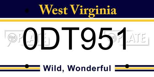 0DT951 West Virginia License Plate