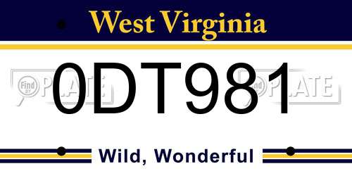 0DT981 West Virginia License Plate