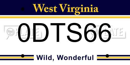 0DTS66 West Virginia License Plate