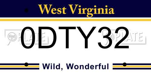 0DTY32 West Virginia License Plate