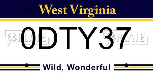 0DTY37 West Virginia License Plate