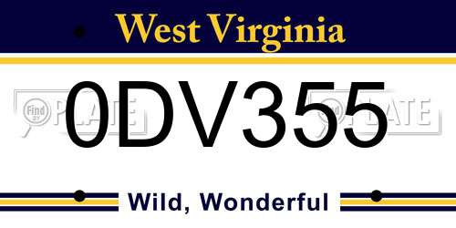 0DV355 West Virginia License Plate