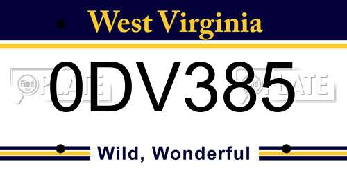 0DV385 West Virginia License Plate