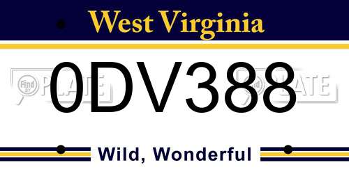 0DV388 West Virginia License Plate