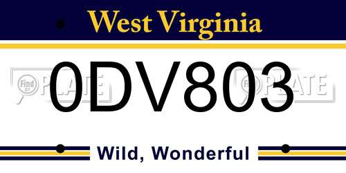 0DV803 West Virginia License Plate