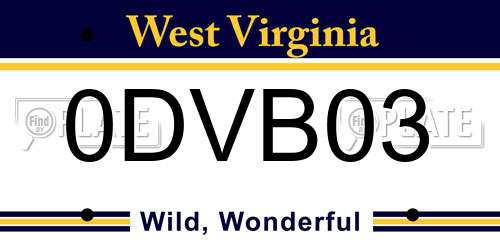 0DVB03 West Virginia License Plate