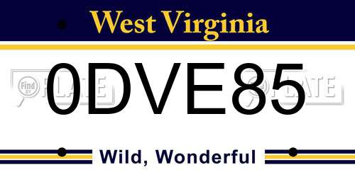 0DVE85 West Virginia License Plate