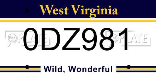 0DZ981 West Virginia License Plate
