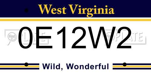 0E12W2 West Virginia License Plate