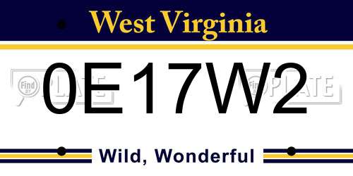 0E17W2 West Virginia License Plate
