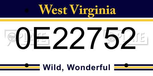 0E22752 West Virginia License Plate