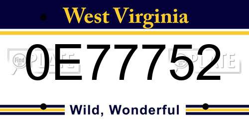 0E77752 West Virginia License Plate