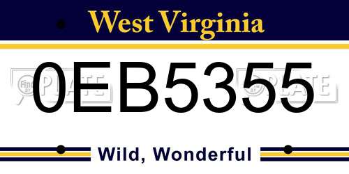 0EB5355 West Virginia License Plate