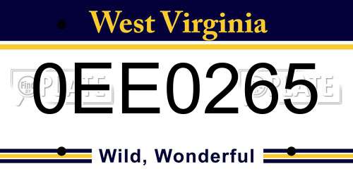 0EE0265 West Virginia License Plate