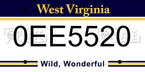 0EE5520 West Virginia License Plate