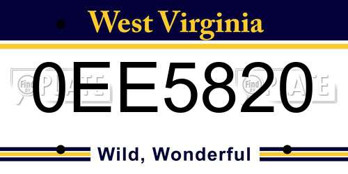 0EE5820 West Virginia License Plate