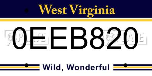 0EEB820 West Virginia License Plate