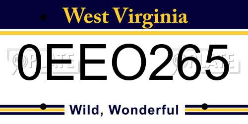 0EEO265 West Virginia License Plate