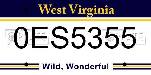 0ES5355 West Virginia License Plate