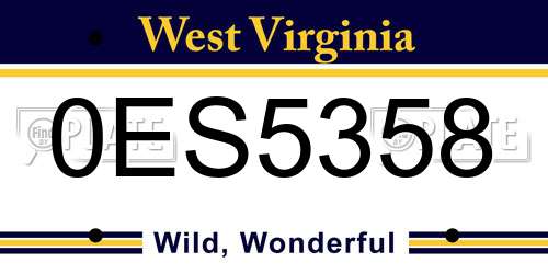 0ES5358 West Virginia License Plate
