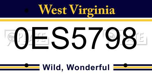 0ES5798 West Virginia License Plate