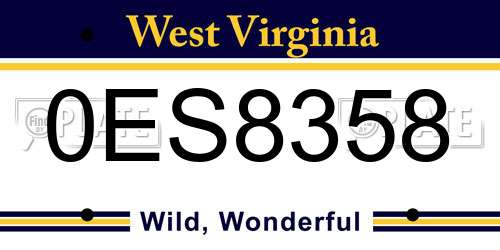 0ES8358 West Virginia License Plate