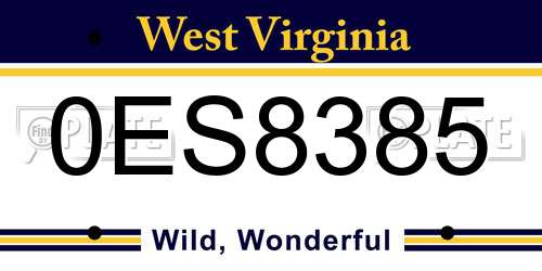 0ES8385 West Virginia License Plate