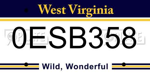 0ESB358 West Virginia License Plate