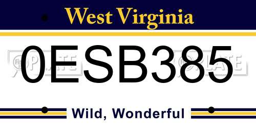 0ESB385 West Virginia License Plate