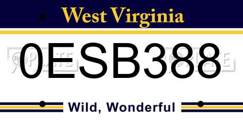 0ESB388 West Virginia License Plate