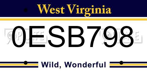 0ESB798 West Virginia License Plate