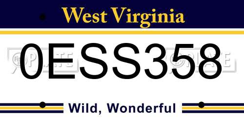0ESS358 West Virginia License Plate