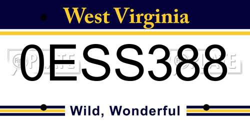 0ESS388 West Virginia License Plate
