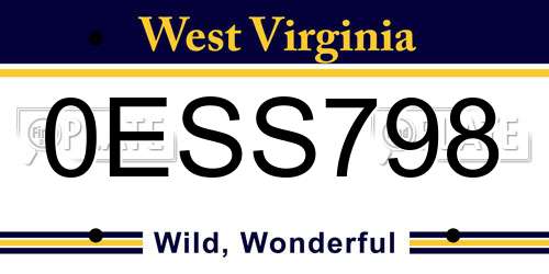 0ESS798 West Virginia License Plate