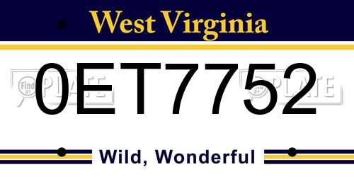 0ET7752 West Virginia License Plate