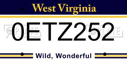 0ETZ252 West Virginia License Plate