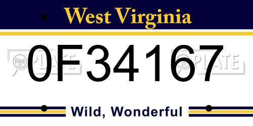 0F34167 West Virginia License Plate