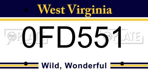 0FD551 West Virginia License Plate