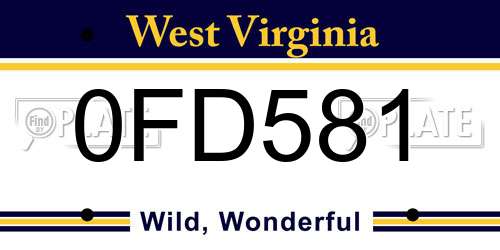 0FD581 West Virginia License Plate