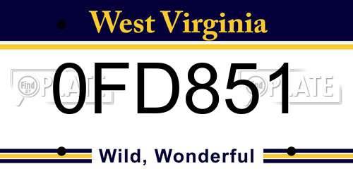 0FD851 West Virginia License Plate