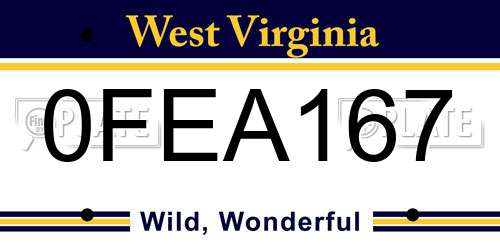 0FEA167 West Virginia License Plate