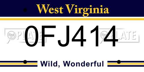0FJ414 West Virginia License Plate