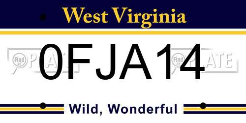 0FJA14 West Virginia License Plate